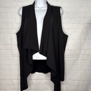 CJ Banks - Versatile Black Open Waterfall Front Cardigan Vest- Women's X